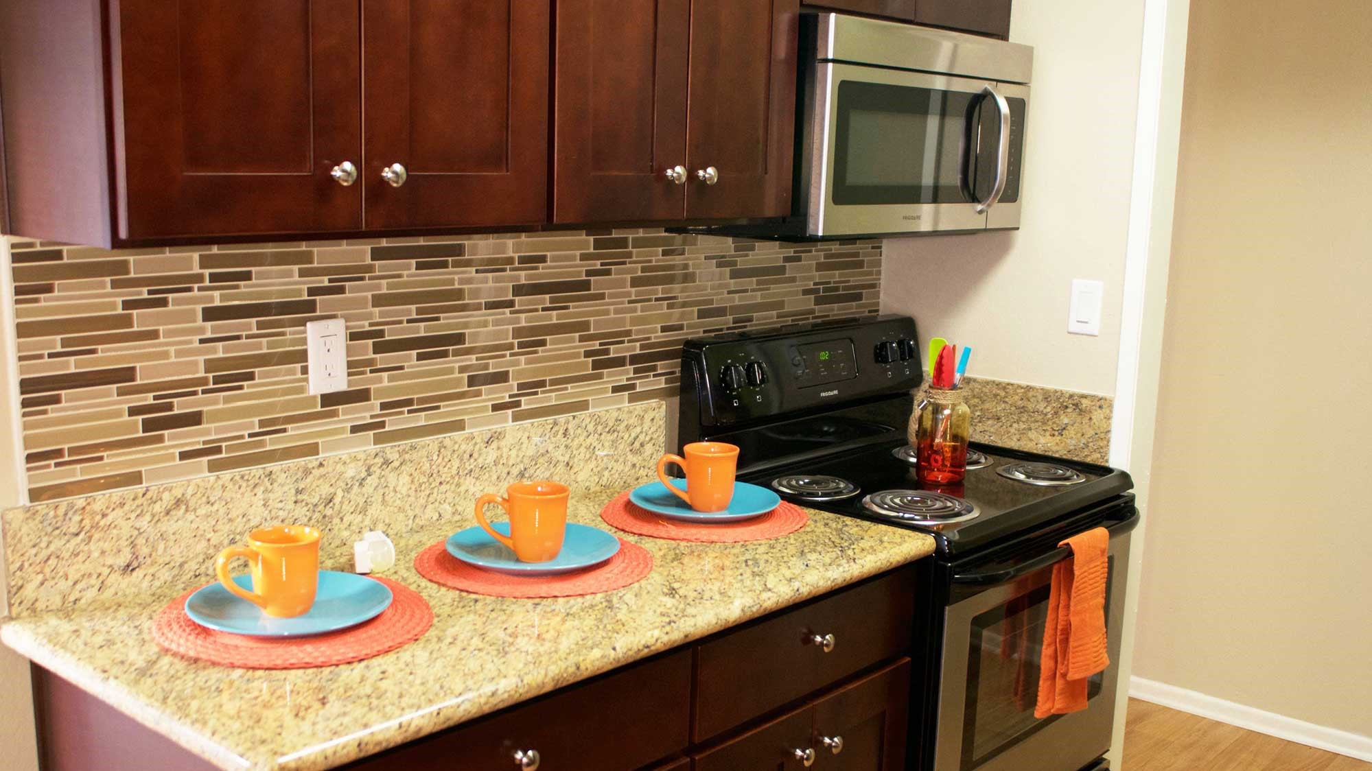 Apartment kitchen counter and stove