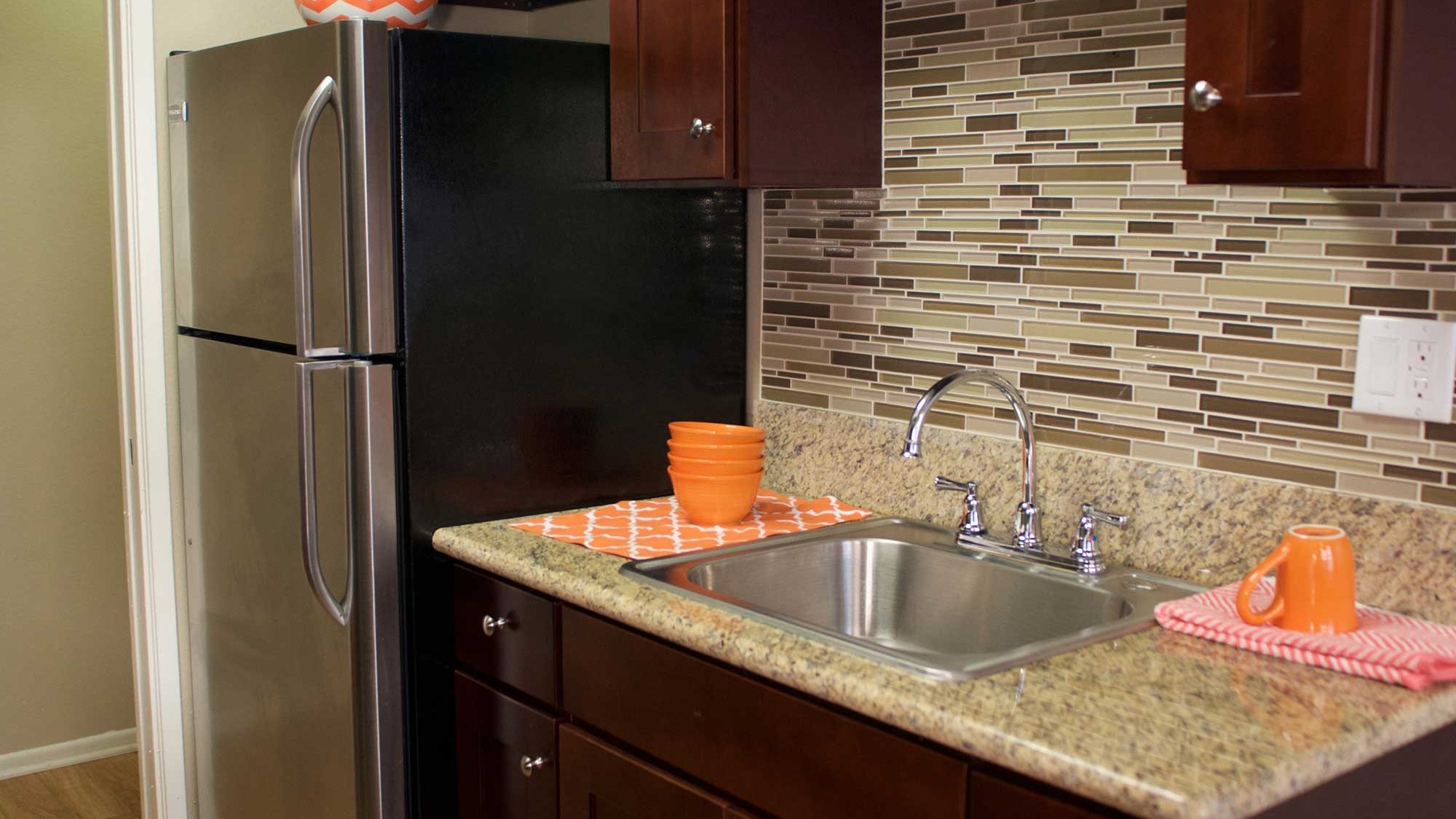 Aparment kitchen sink and refrigerator